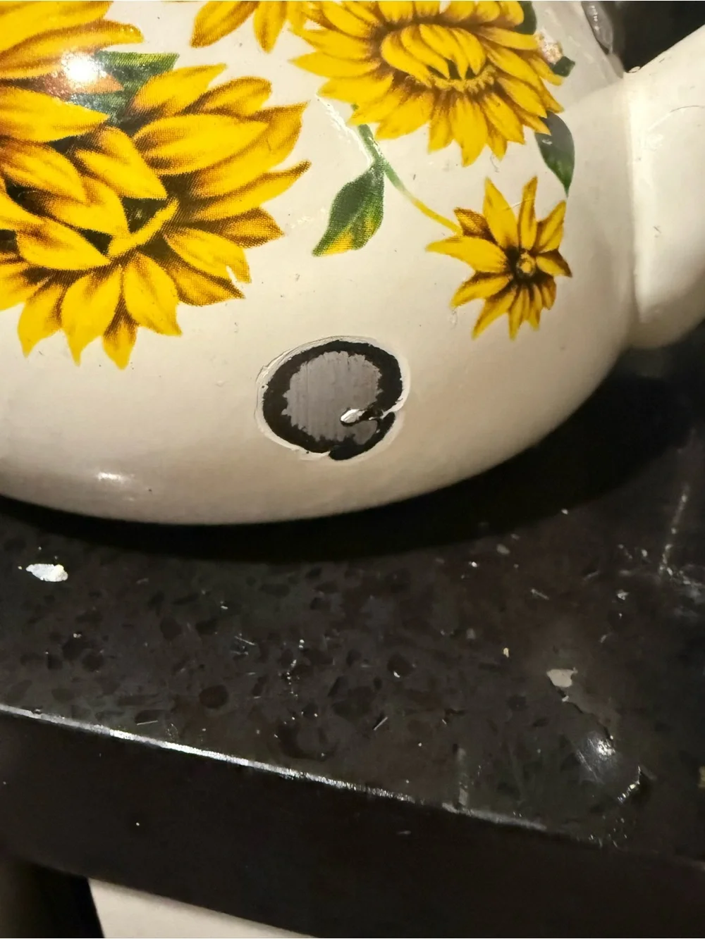Enamel Sunflower Teapot with Wooden Handle
